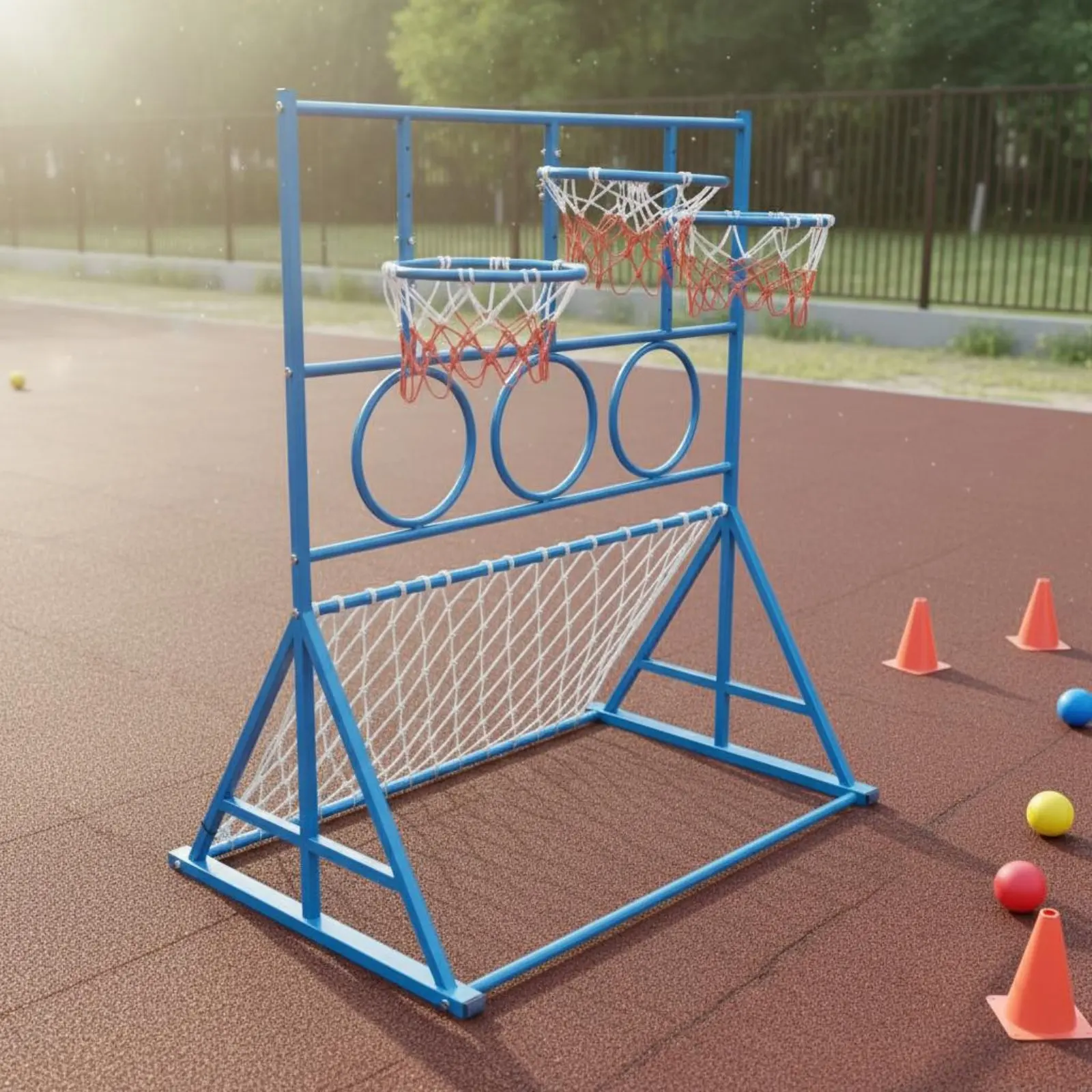 Multi Sport Game Stand 3-in-1 Children Soccer Goal Kids Basketball Hoop Outdoor Play Ball Frame Sturdy Metal for Kindergarten
