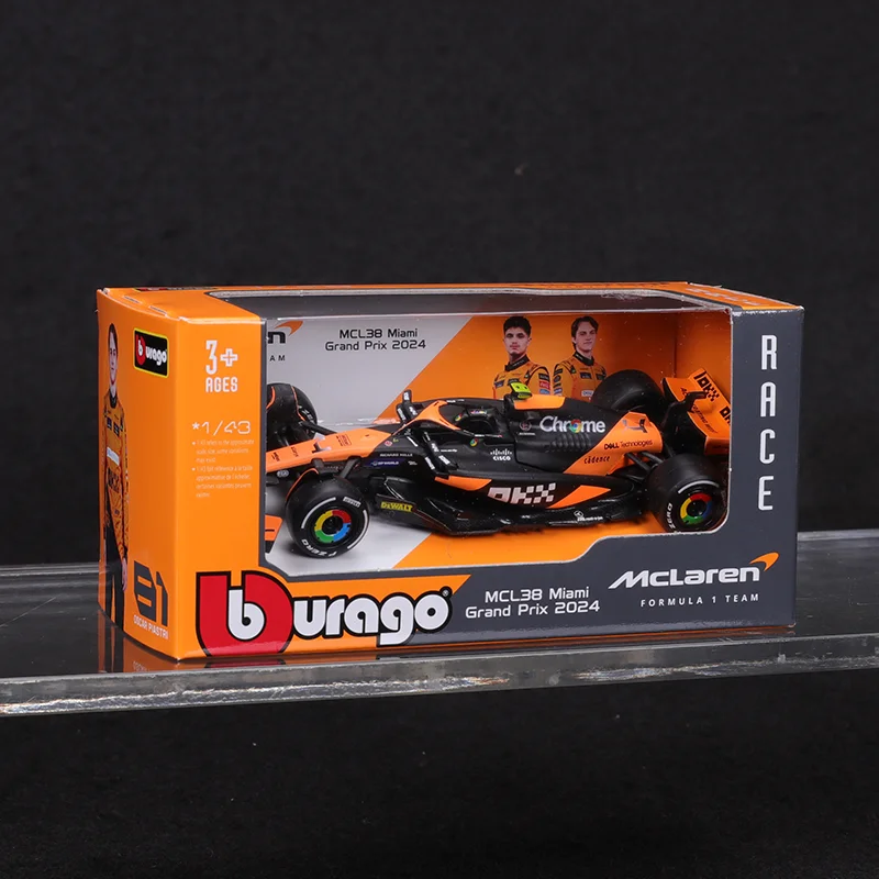 Nuovo Bburago 1:43 Mcl38 Monaco Mclaren Mcl38 Miami 2024 F1 Miniatura in lega 4 #   Lando Norris 81 #   Giocattolo modello pressofuso Oscar Piastri