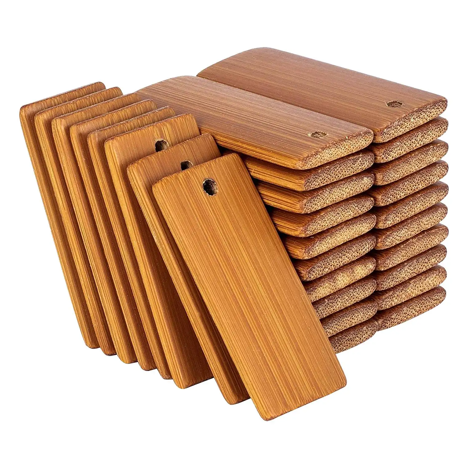 

100Pcs 45X20Mm Rectangle Wooden Tags for Keychain Rings, Bamboo Unfinished Wood Key Ring Tag