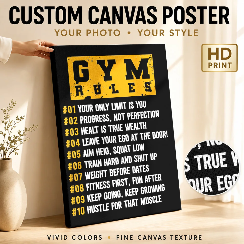 Gym Rules Motivational Framed Canvas Print Poster Customized Motivational Typography Wall Art for Bedroom Workspace Decoration