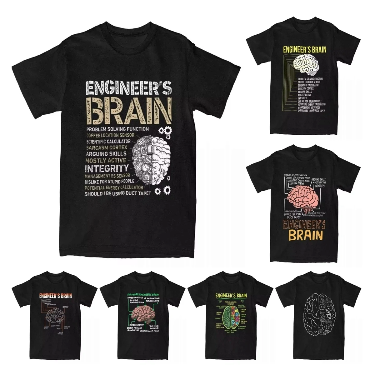 Men T-Shirt Engineer's Brain Funny Process Engineer Men Engineering Gift Novelty Tees Sarcastic T Shirts Clothing Plus Size