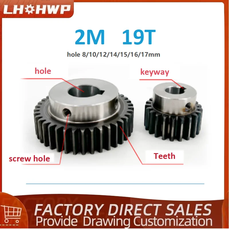 Spur Gears Set 2M18T Or 19T With Inner Holes Sizes 8mm 10mm 12mm 14mm 15mm 16mm 17mm In 2 Molds 45 Steel Material For Mechanisms