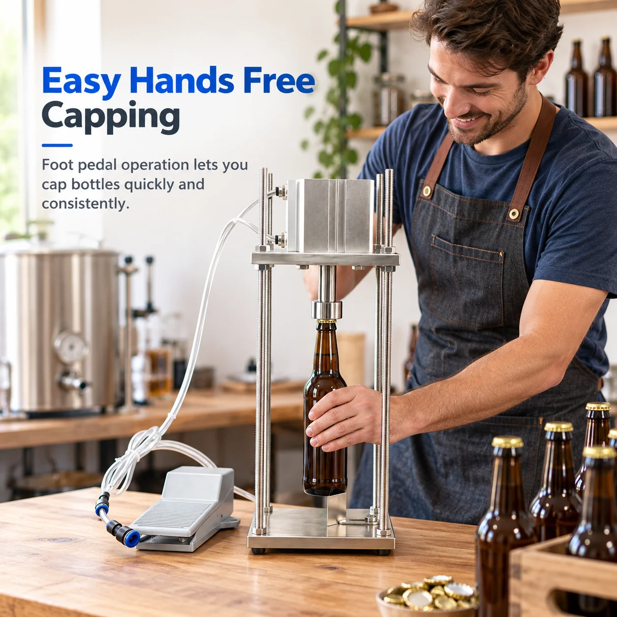 AOLIVIYA Pneumatic Crown Capper Bottle Capping Machine Beer Glass Bottle Sealer Foot Pedal Home Brewing Tool