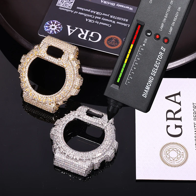 Hip Hop Moissanite Paved Bling Iced Out Shiny Watch Cases for Men Rapper Jewelry Use for DW6900 Watch with GRA Certificate