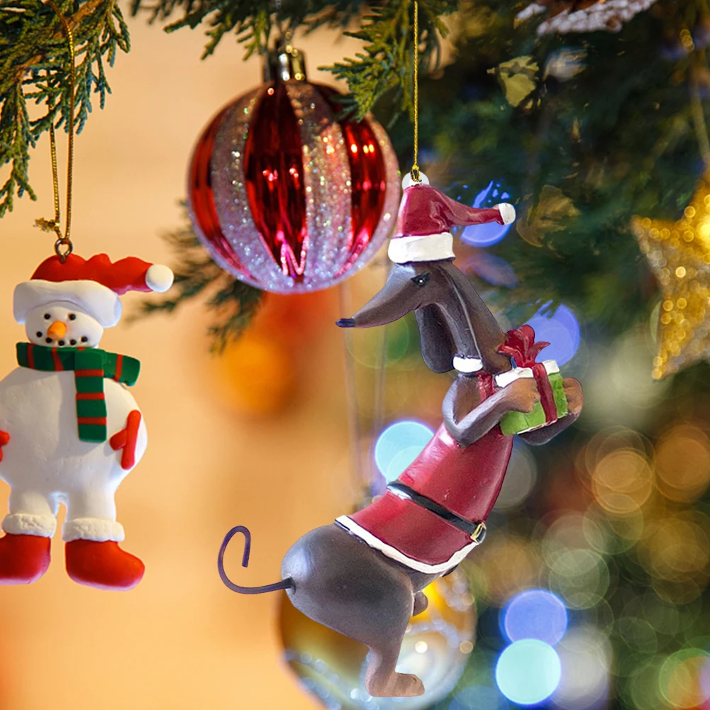 Engraçado árvore de Natal ornamento, Pingente De Cão Dachshund, Decorativo Xmas Tree Hanging Ornamento, Ano Novo Holiday Party Supplies