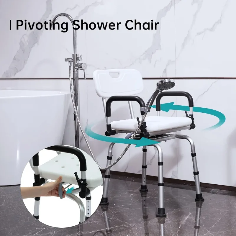 Swivel Shower Chair for Inside Shower, Adjustable Pivoting Bath Chair and Medical Grade Rotating Shower Seat with Liftable