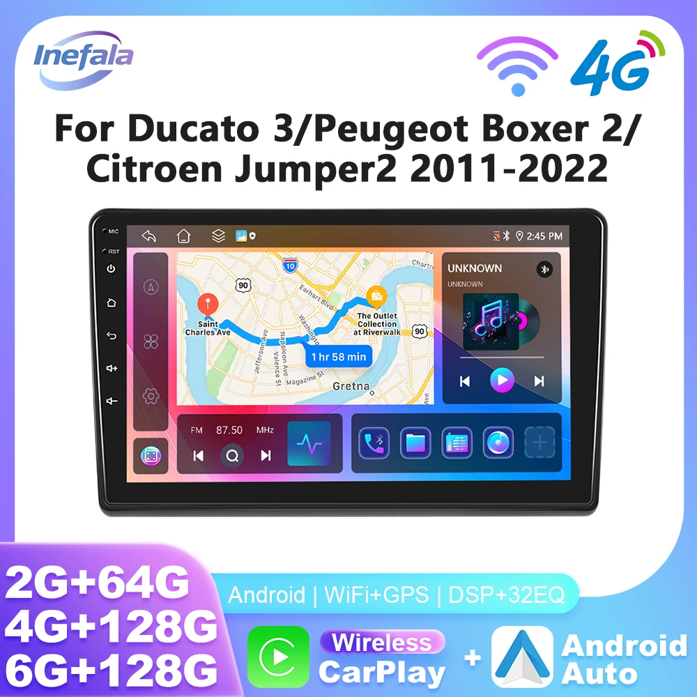 Inefala Car Radio for Ducato 3 Peugeot Boxer 2 Citroen Jumper 2 2011-2022