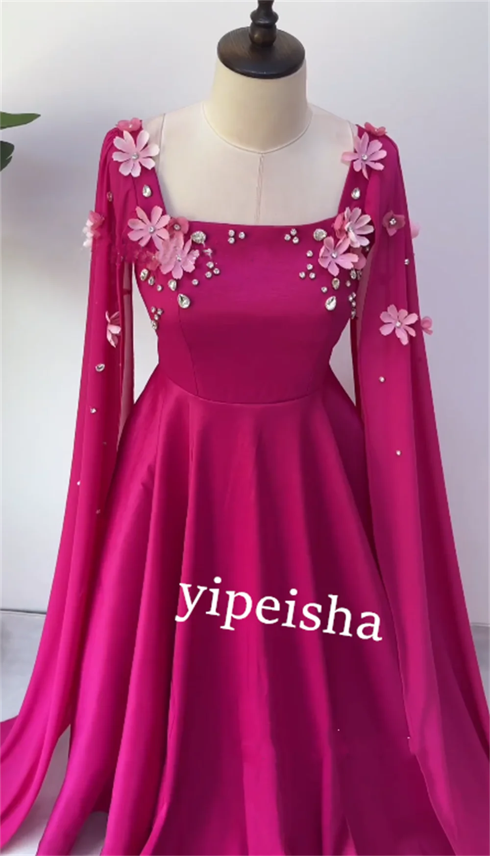 Jersey Draped Beading Applique Birthday Ball Gown·Square Neck Bespoke Occasion Gown Long Dresses