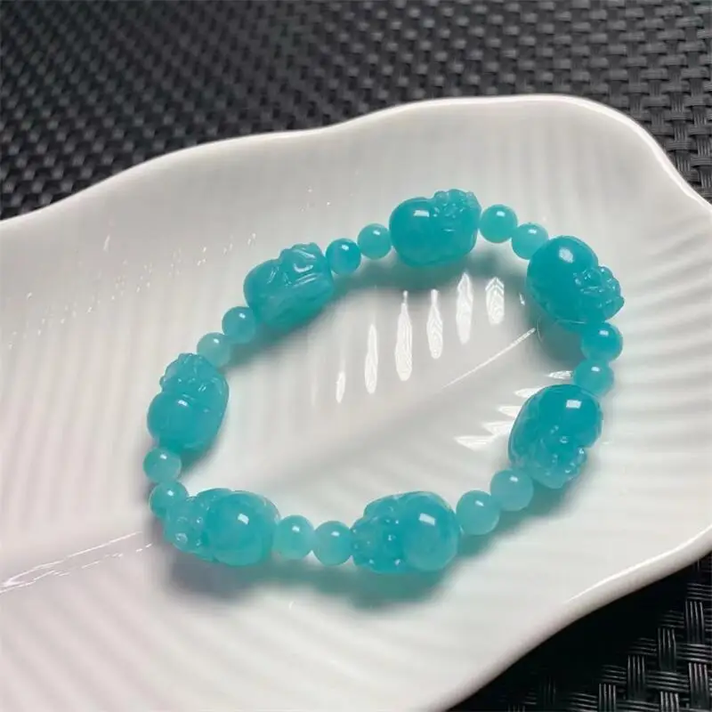 Natural Amazonite Pixiu Bracelet Fashion Reiki Gemstone Round Beads Bracelets Jewelry Couple Gift 1PCS