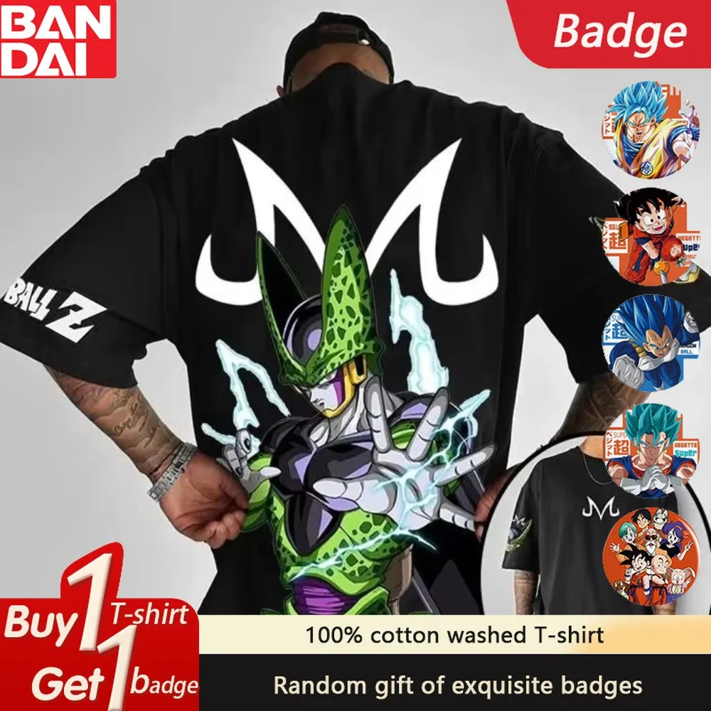 Camiseta de algodón 100% de Dragon Ball Anime estilo veraniego para hombres y mujeres, Top de manga corta con estampado de células originales, holgado e informal grande