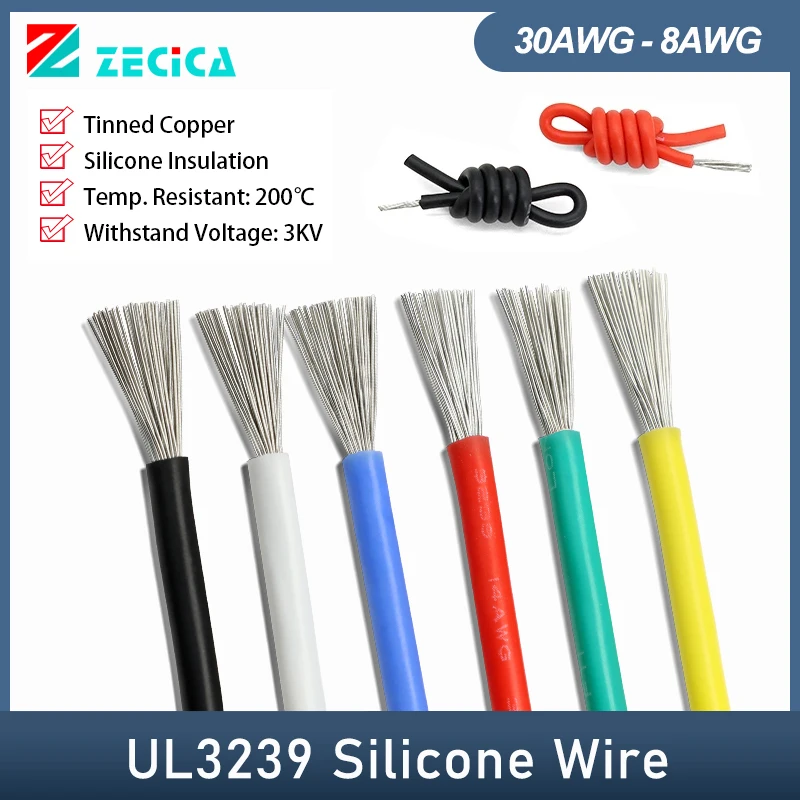 UL3239 Silicone Wire 3KV 30 28 26 24 22 20 18 16 14 12 10 8AWG Insulated Flexible DIY LED Line Electronic Tinned Copper Cable