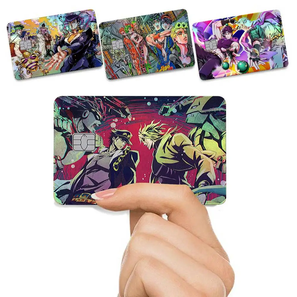 J-JoJo's Bizarre Adventure 4Pcs/Set Holographic Laser Credit Card Stickers Iridescent Waterproo Fits All Standard Bank Cards