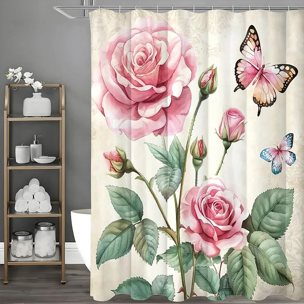 

Занавеска для душа Rosebud Butterfly, декоративная занавеска для душа в ванной комнате, водонепроницаемая занавеска для душа с крючками