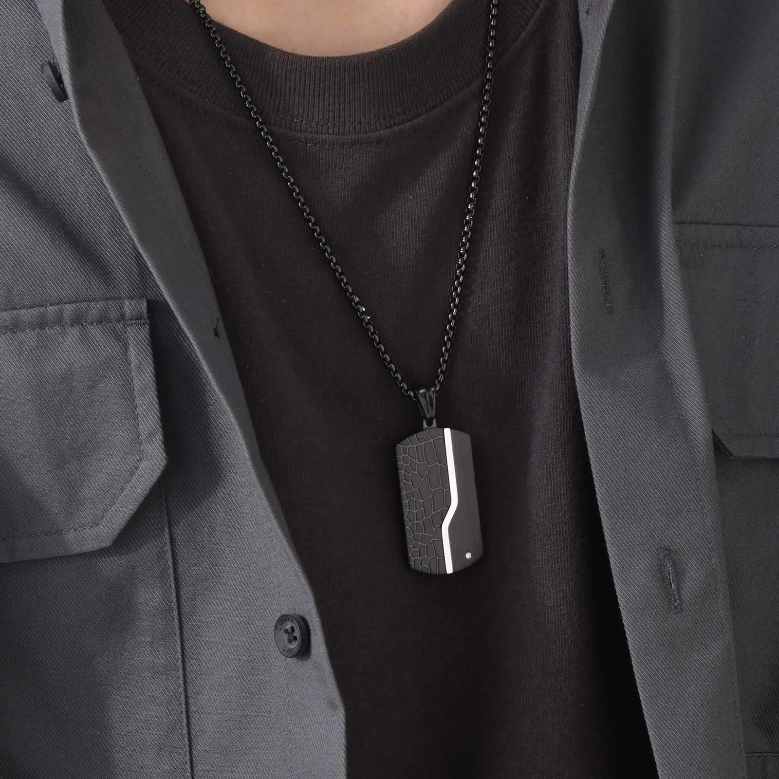 Halskette Für Männer Edelstahl Zirkon Inlay Geometrische Anhänger Schwarz Halskette Metall Kein Verblassen Anti Rost Mode Design Schmuck – Detail 3
