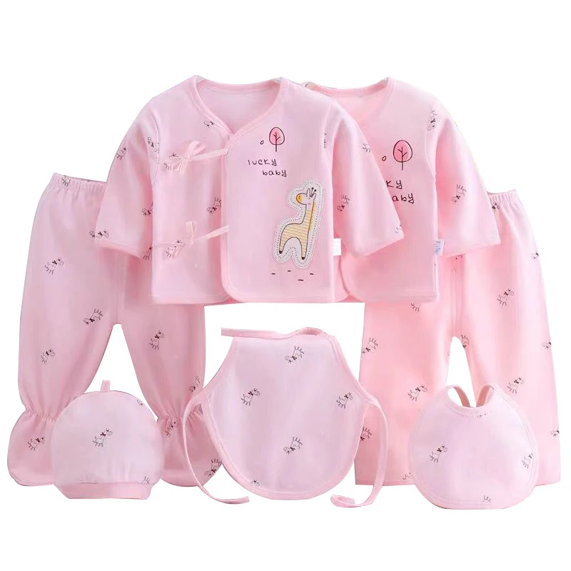 

7Piece Spring Newborn Baby Stuff Toddler Clothes Cartoon Cute Cotton T-shirt+Pants+Hats Infant Boys Girls Clothing Set