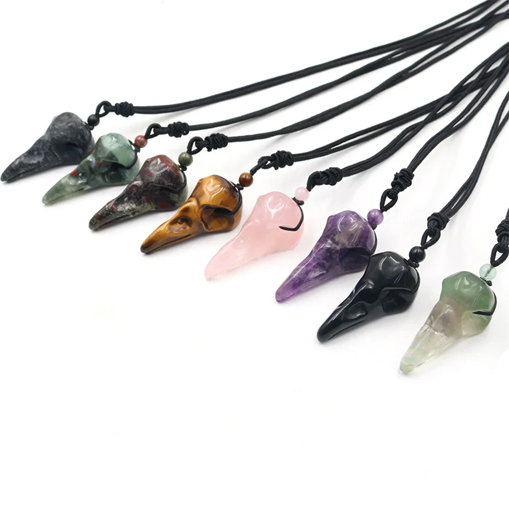 

Fluorite Pendant Bird Skull Stone Amulet Necklace Women Gifts Natural Stone Healing Crystal Reiki Amethyst Rose Quartz Gemstones