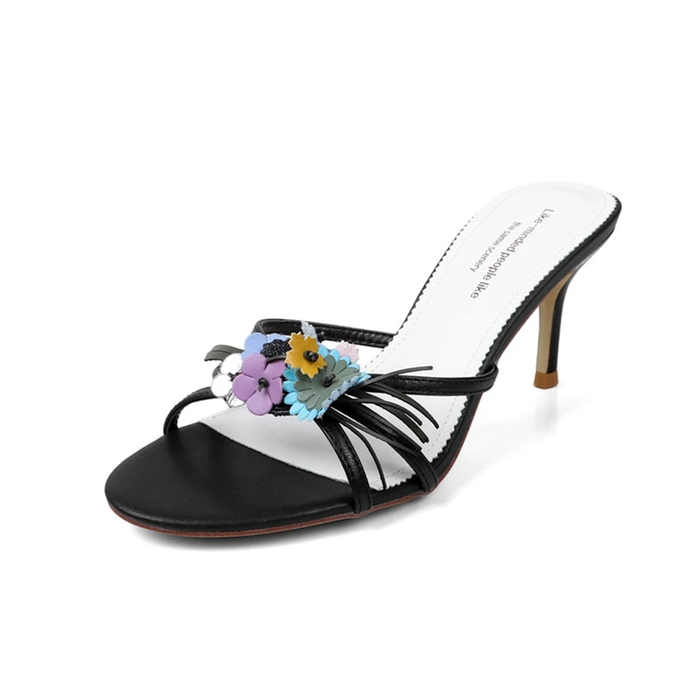 

Genuine Leather Women Slim and Fashionable Summer Open Toed High-heeled Sandals One Foot Dress Dress Business Slippers F7158