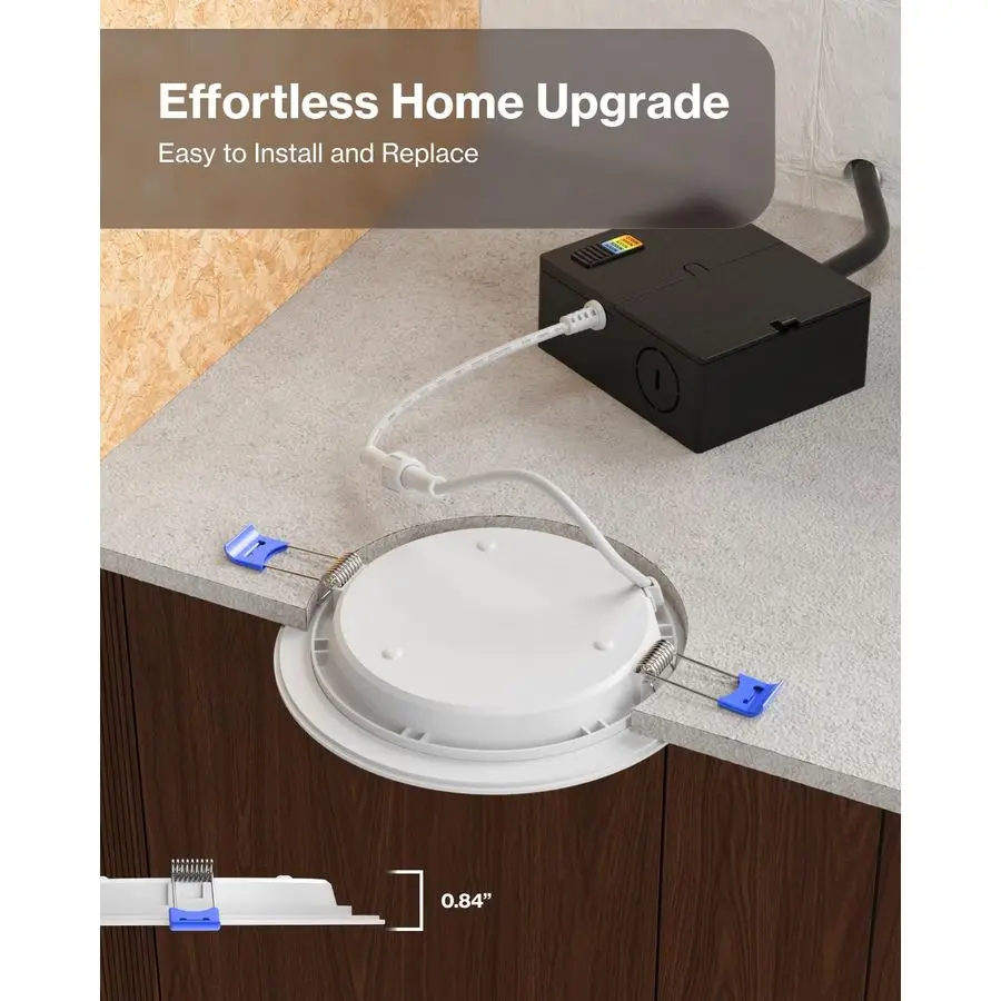 12 عبوة من مصابيح LED المجوفة مقاس 6 بوصات، مصابيح سقف Canless رفيعة مع صندوق توصيل، 850 LM، مكافئة 14 وات 100 وات، CCT 27 قابلة للاختيار #5