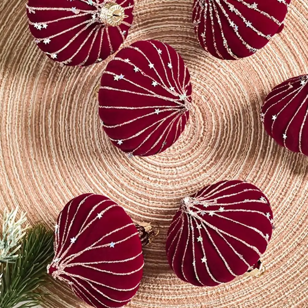 6PCS 8cm Velvet Christmas Ball Pendant Flocking Reusable Christmas Hanging Balls Shatterproof Elegant Xmas Tree Ornaments - Image 4