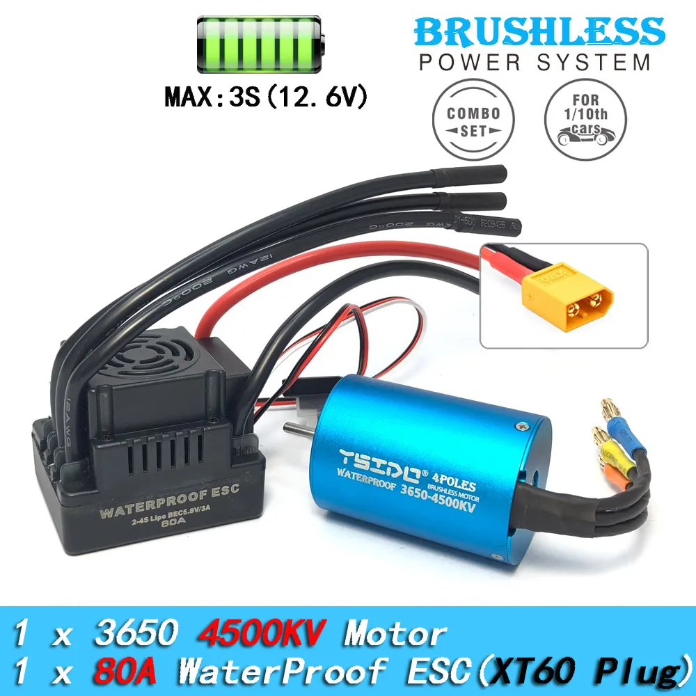 YSIDO 3650 Combo 5400KV 3600KV Borstelloze Motor 60A/80A/120A ESC voor 1/10 Traxxas HSP Tamiya Arrma RedCat RC Monster Truck auto