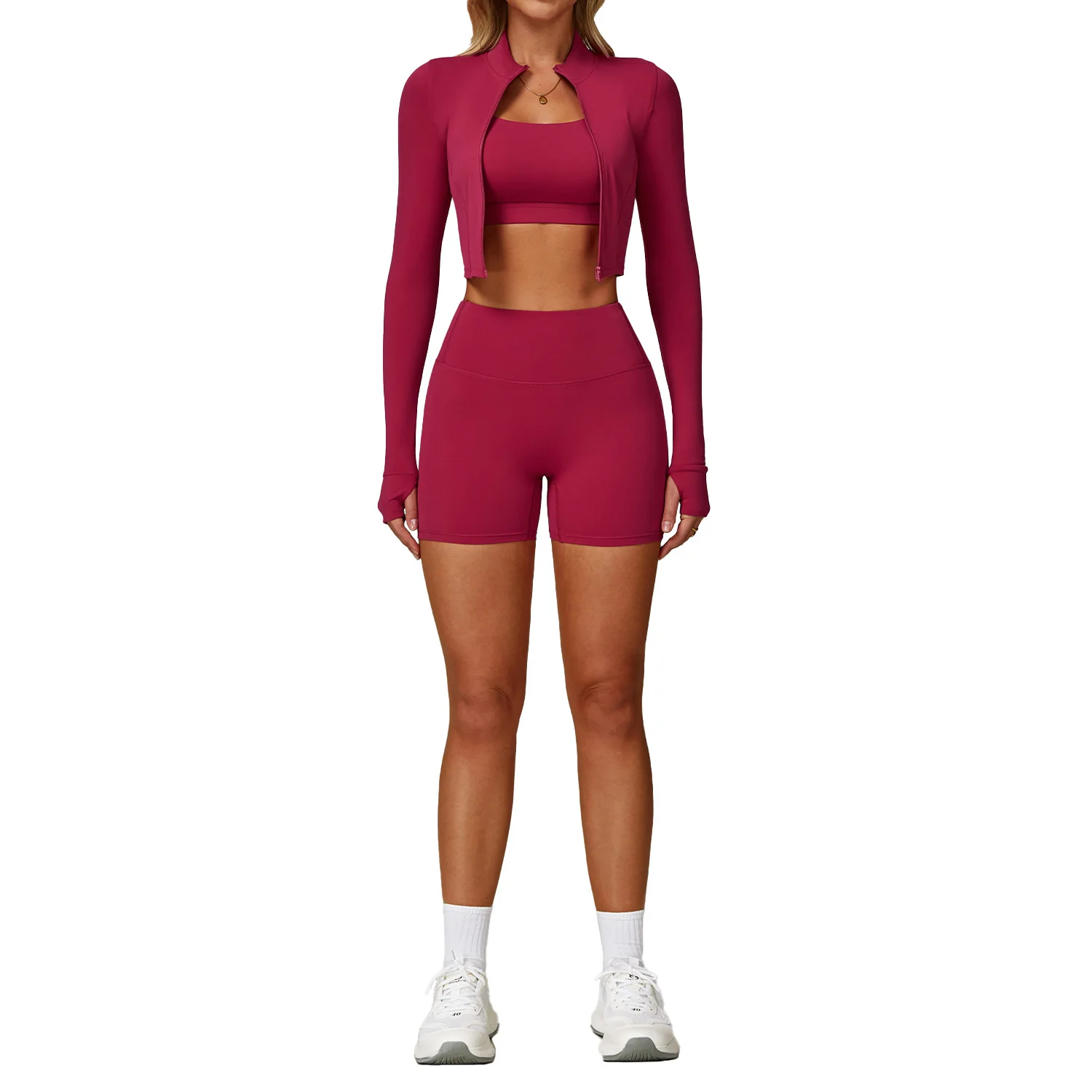 

Maxdutti Yungan Outdoor Sports Tight Yoga Suit Set Naked Fitness Suit High Waist Yoga Suit Three Piece Set