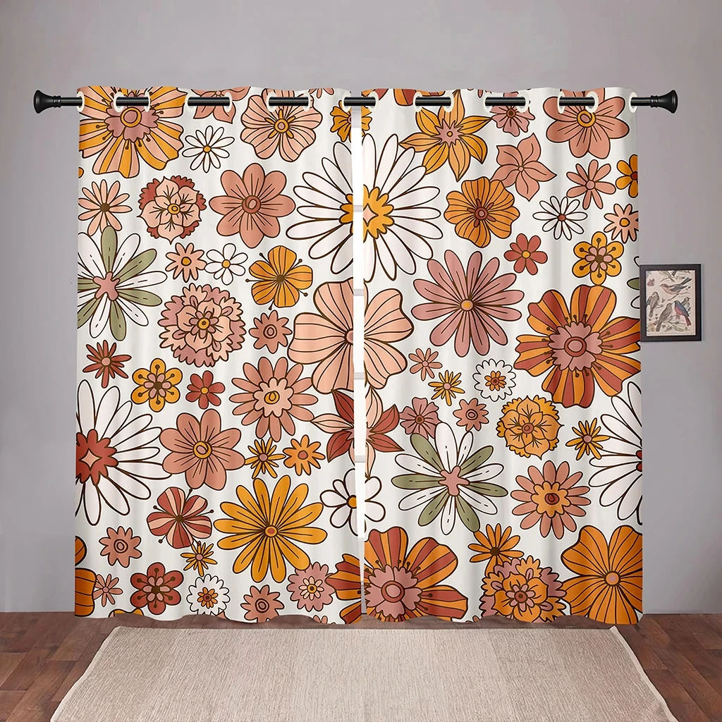 

Retro Sunflower Print Curtains, Thin Window Treatment for Bedroom, Office, Kitchen, Living Room,Kicthen Door Home Decor on Sale