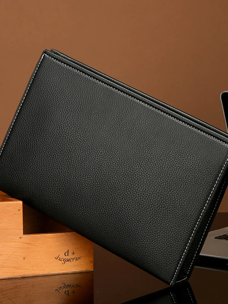 

Gorchis Genuine Leather Handbag for Men Large Capaci Casual Handheld Bag Soft PU Material Zipper Closure Square ape