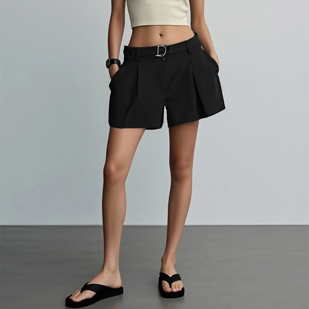 

Taop&Za2025 Summer women's high waist lace-up shorts, metal decoration design, fashionable and versatile, showing long legs