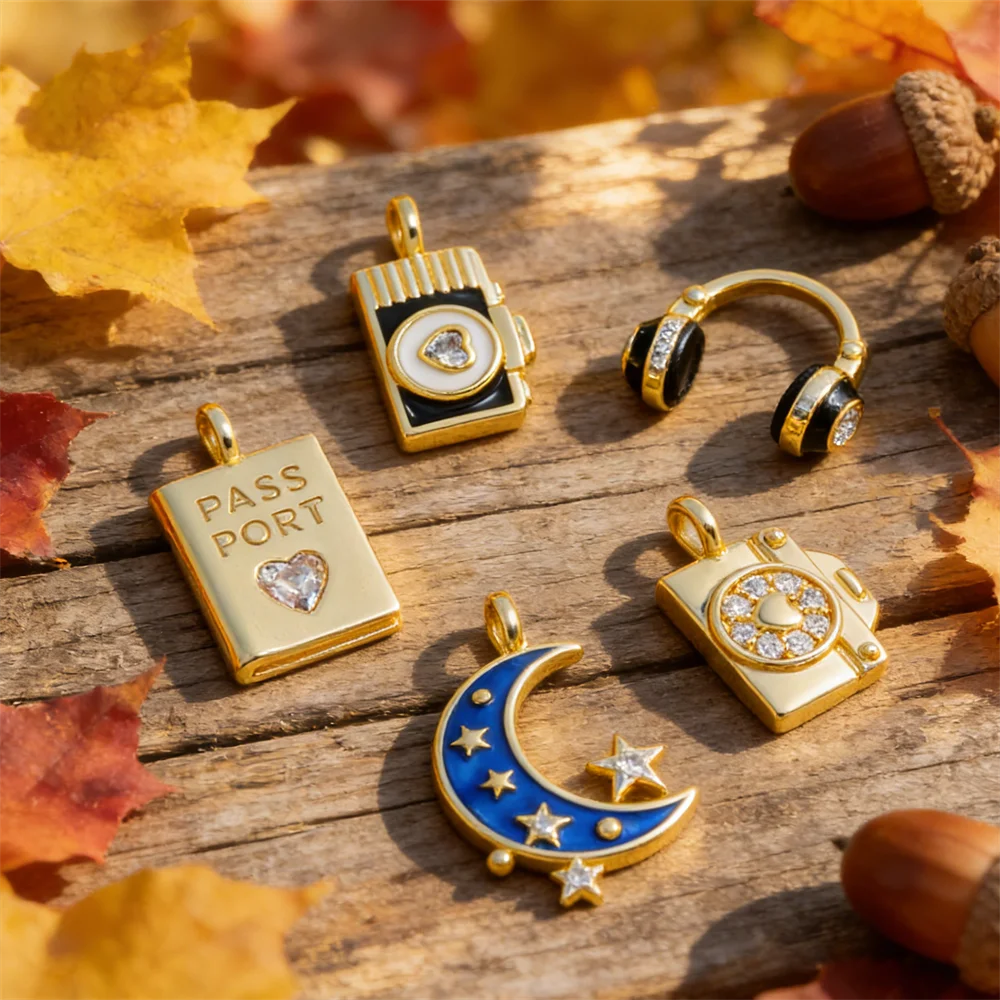 4 قطعة قلادة جواز السفر سماعة كاميرا سحر اليدوية المينا النحاس الزركون سوار ذاتي الصنع قلادة مجوهرات الإكسسوار اليومي حفلة