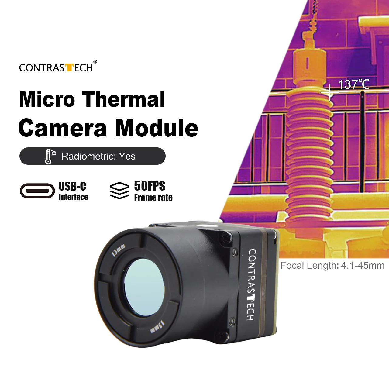 9.1mm 13mm LWIR 0.8-1.4μm 640 x 512 50Hz MIPI Thermal Drone Camera for Fire Security Flir Boson Contrastech