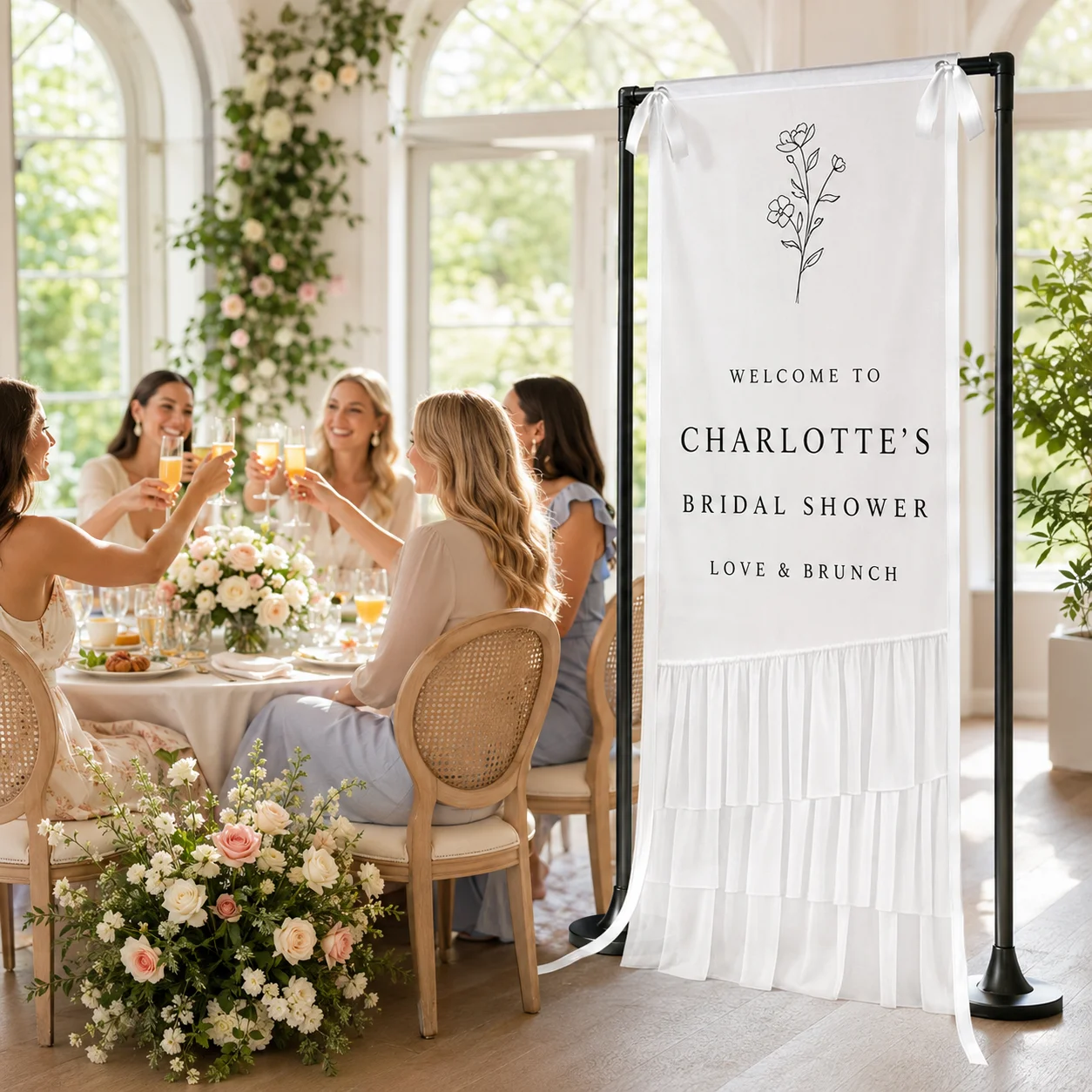 Custom Text Perforated Trailing Welcome Banner with Ribbon & Three-Layer Hem for Wedding Party Home Decor view 6