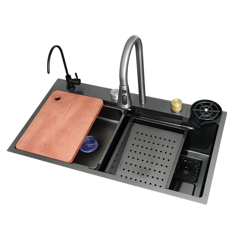 Stainless steel rain shower sink handmade nano large single slot vegetable basin all-in-one single basin