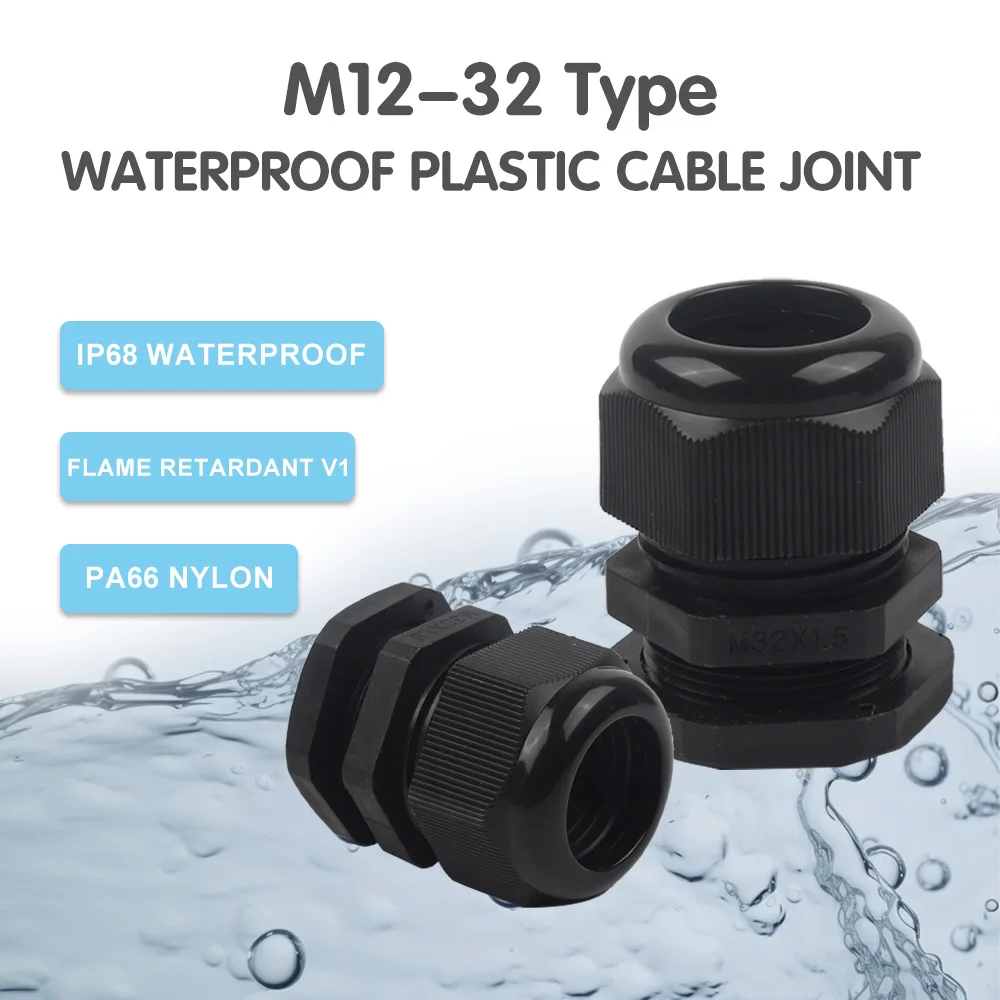 5 قطعة IP68 مقاوم للماء النايلون كابل الغدة M-نوع موصل M12/16/18/20/2/25/27/30/32 البلاستيك الأسود المشترك ختم المشبك ل يسخر #2