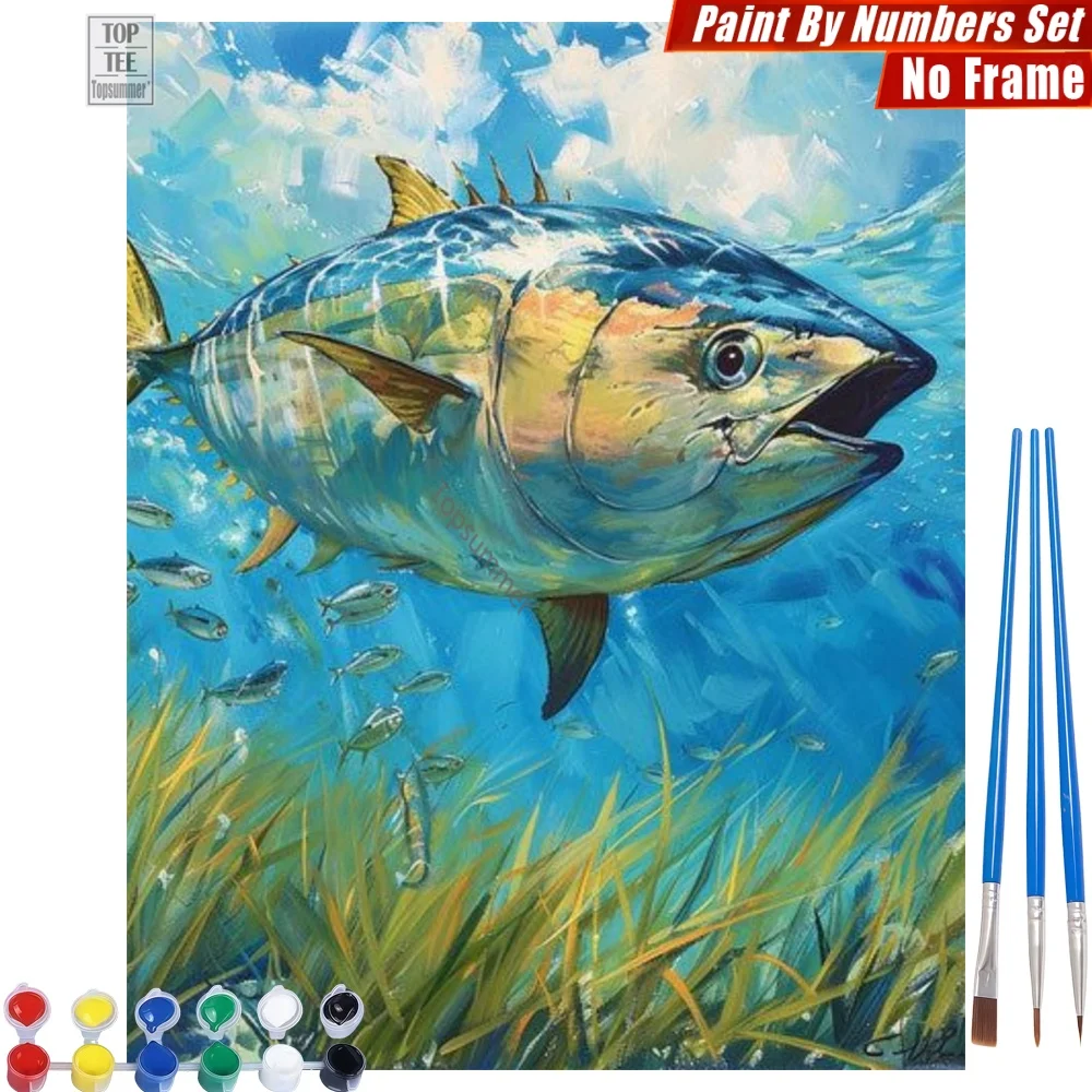

Colorful Free Tuna DIY Paints By Number Kit - Small Fish Flocks Living Room Wall Art Birthday Gift For Fisherman
