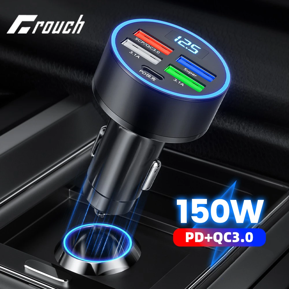 5 Ports 150W USB C Car Charger QC3.0 PD Fast Charging Car Phone Charger Type C Adapter in Car For iphone Samsung Huawei Xiaomi