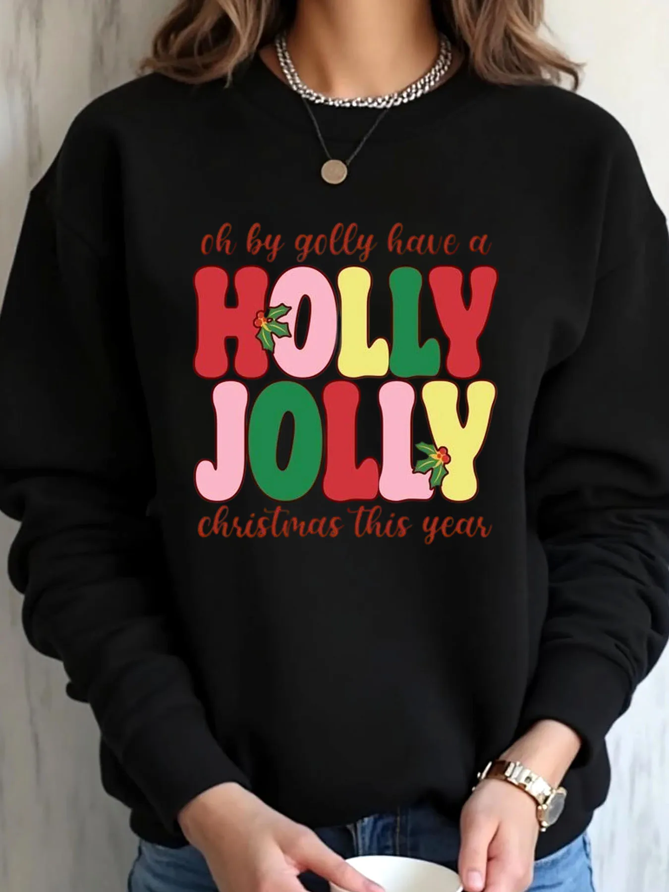 

Женская толстовка большого размера с рождественским принтом Holly Jolly, уличная одежда