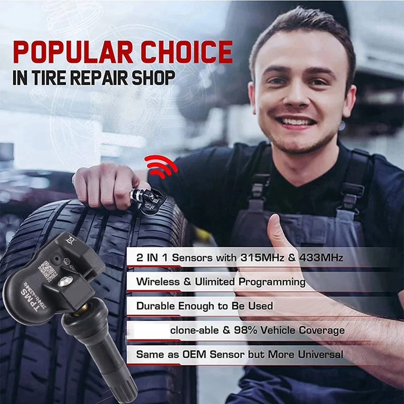 4 Stück Programmierbarer MX-Sensor TPMS Reifendrucküberwachungssensor 315MHZ 433MHZ Universal 2-in-1 Reparaturwerkzeug für Autel Schwarz – Detail 8