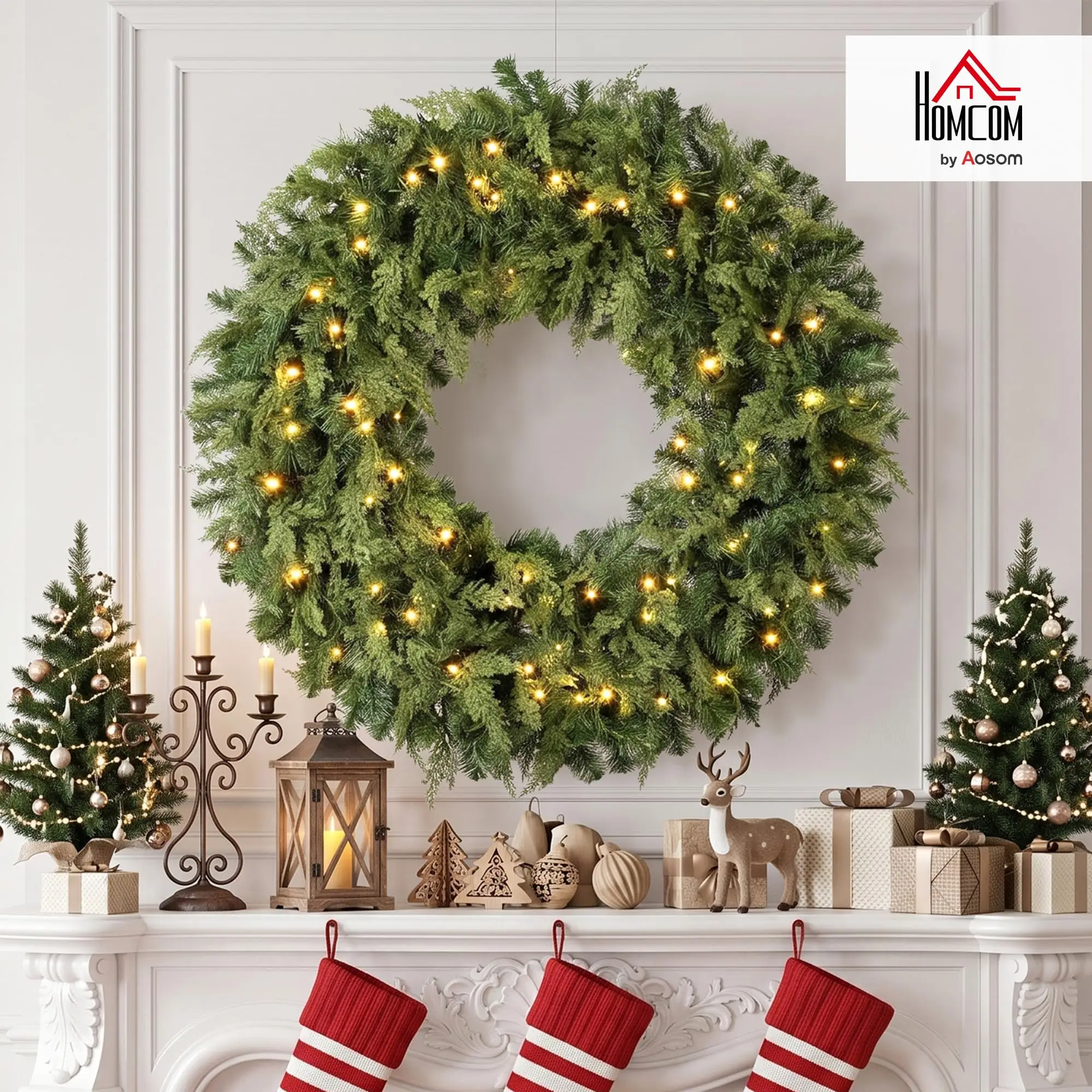 36 in Pre-Lit Cedar Artificial Christmas Wreath with 360 Tips