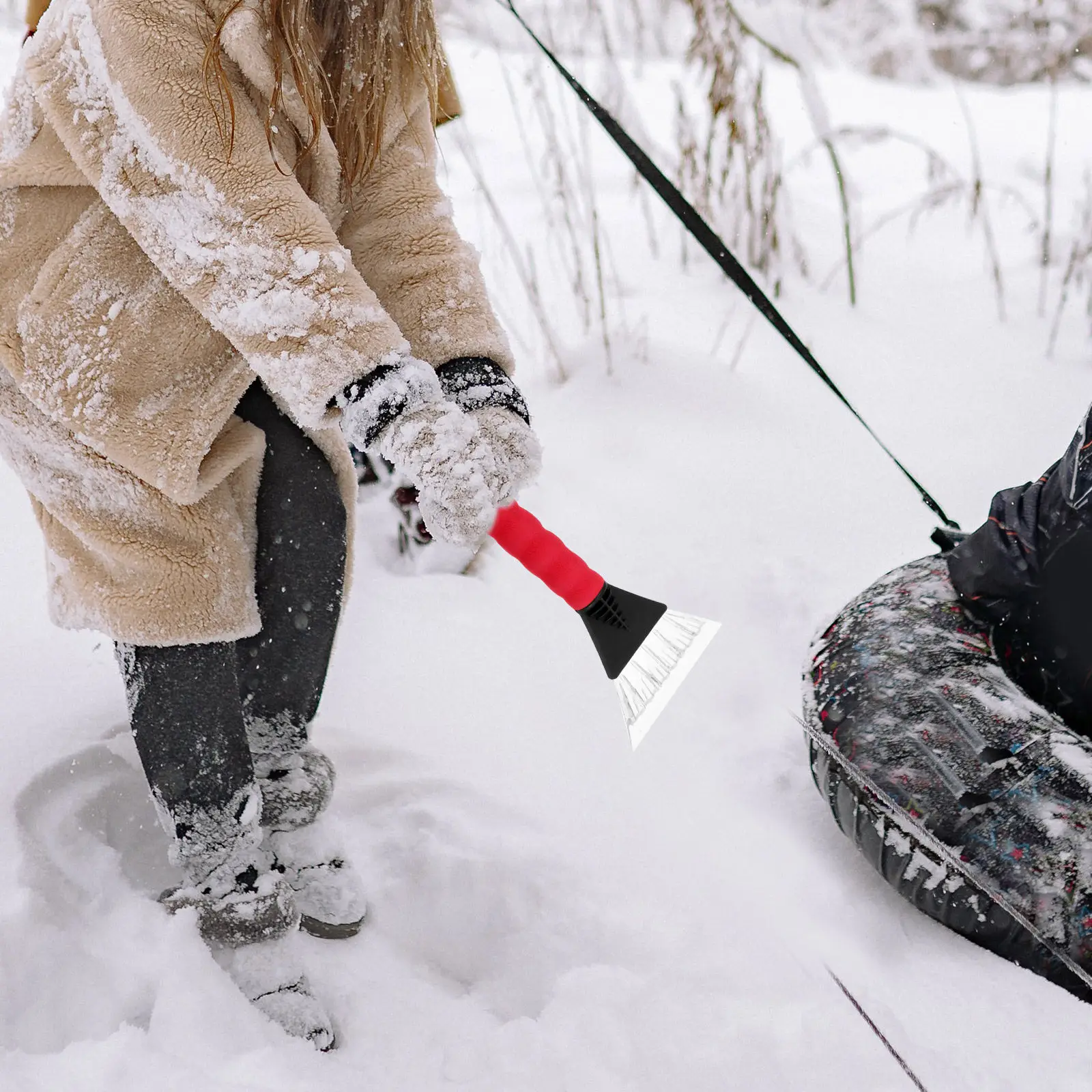 2Pcs Car Snow Scraper Ice Scraper for Windshield Plastic Non Slip Rubber Sleeve Dual Use Dry Wet Thick Ice Removal Safe Glass