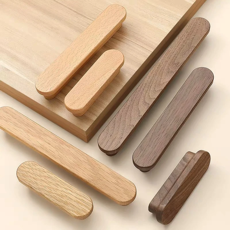 Nordic Natural Wooden Furniture Handle Cabinets and Drawers Dresser Knobs Long Wardrobe Pull Cabinets Kitchen Pulls Handles