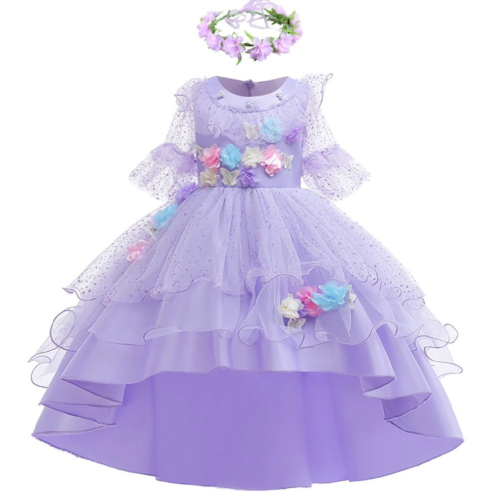 Mirabel Isabela Costume for Girl Summer Bow Princess Party Dress Charm Cosplay Encanto Carnival Birthday Halloween Kids Clothes