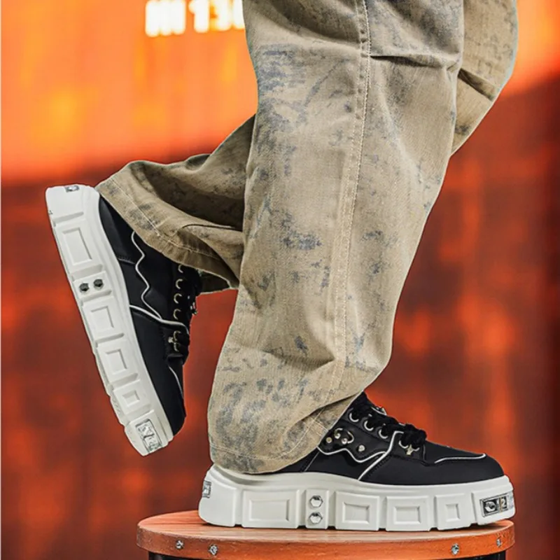 

British Style Men's Shoes Fashion Retro Men's Sneakers and Casual Shoes Thick-soled Platform Derby Man's Shoes Tenis Masculino