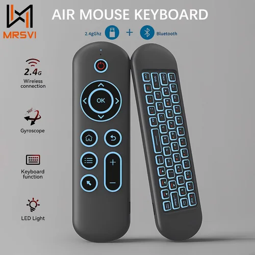 Imagen 1 del producto MRSVI Air Mouse teclado M5 inalámbrico 2,4G y Bluetooth con giroscopio retroiluminado de 7 colores Control remoto para Smart Android TV Box, PC