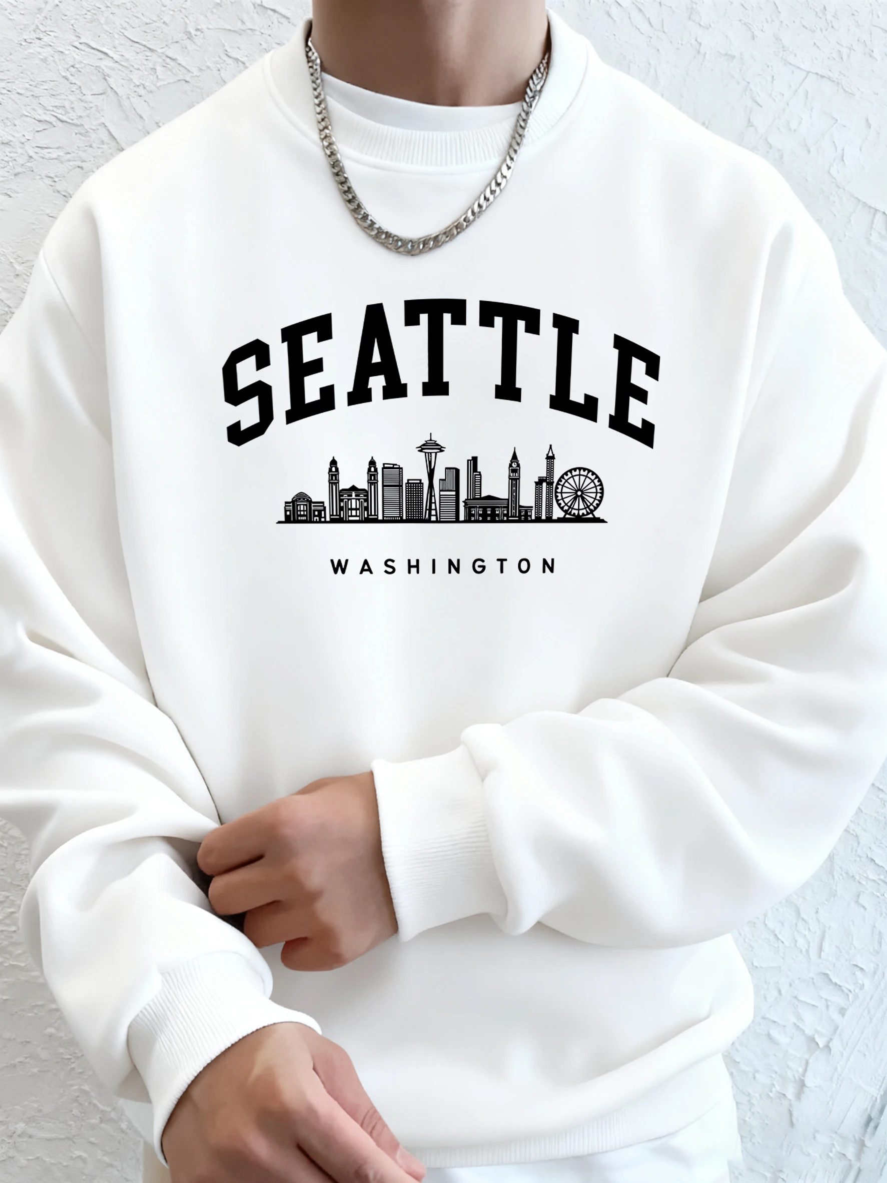 Seattle Washington Brief Kreative Gedruckt Mode Sportswear Mann Tasche Warme Top Fleece All-Match-Kleidung Bequeme Weiche Sweatshirt – Detail 21