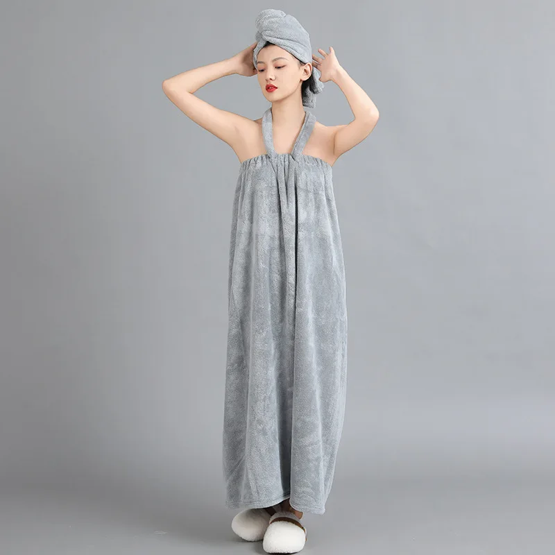 Neck-Hanging Bathrobe Highly Absorbent & Breathable Extended-Length Bath Skirt for Adults Wearable & Wrap-Around Design