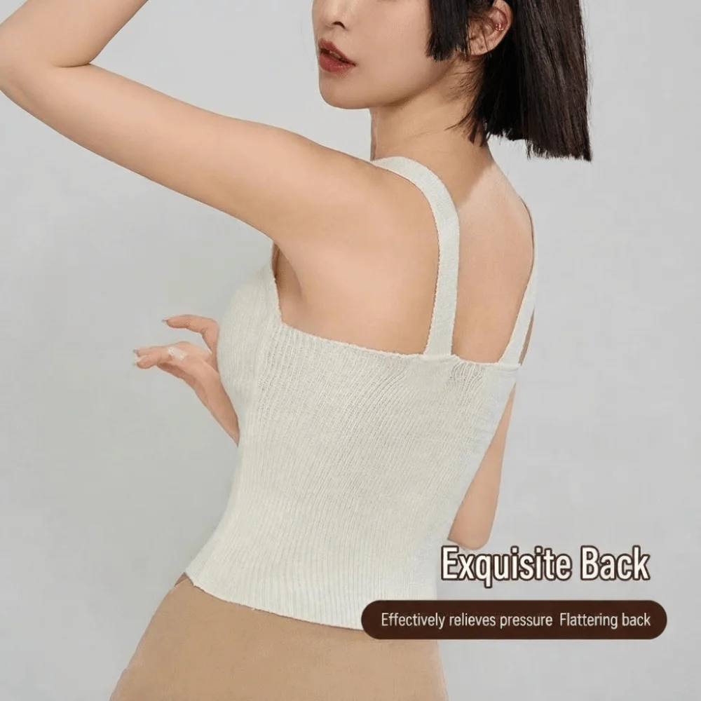 V-Neck Design Thermal Underwear Vest One-Piece Cup Heat-Generating Knitted Wool Vest Strap Style Chest Pad Fleece Lined Vest