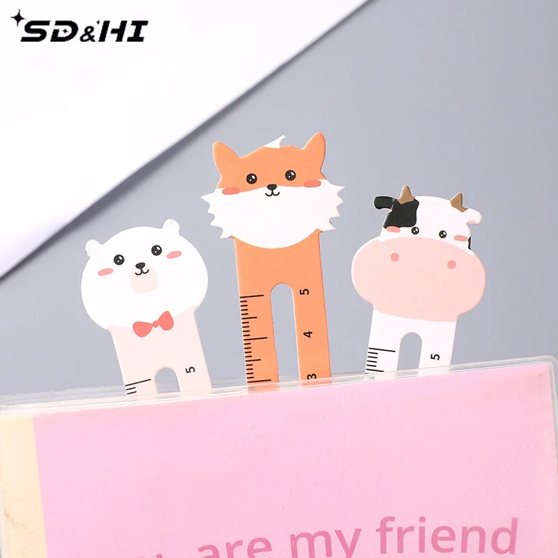 50Pcs Random Cartoon Animal Bookmark Cute Bear Kitten Student Ruler Bookmark Students Supplies Accessories