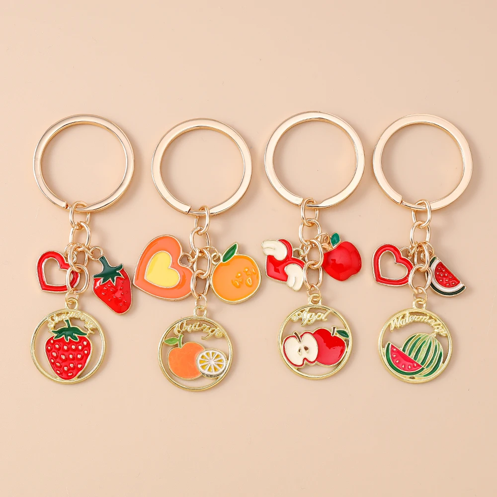 

Cute Enamel Fruit Keychain Strawberry Watermelon Lemon Apple Key Ring for Women Girls Handbag Pendants DIY Jewelry Gift