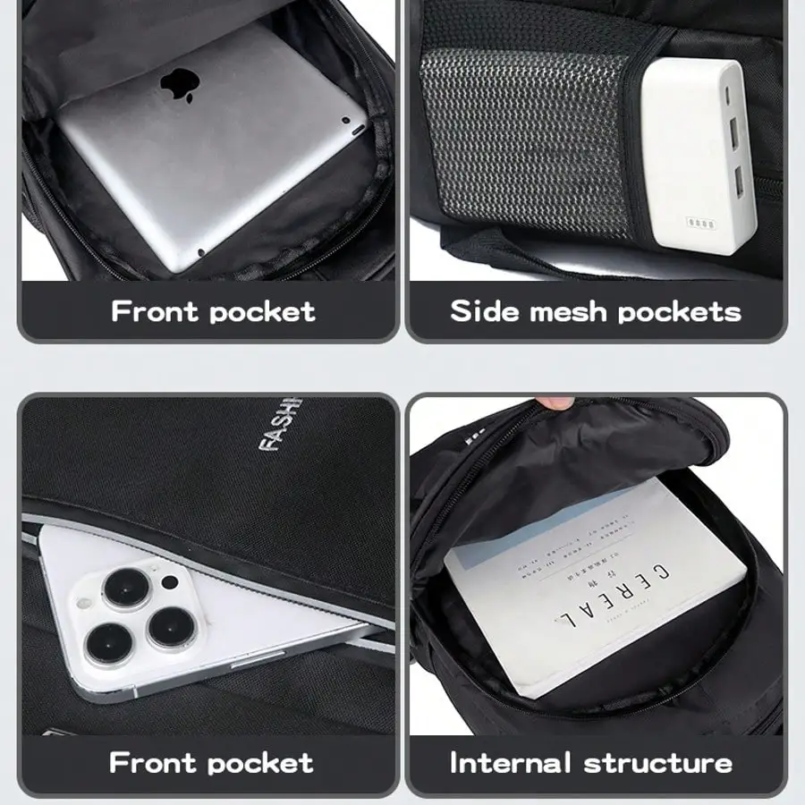 حقيبة ظهر مضادة للسرقة ذات سعة كبيرة للجنسين - تناسب كمبيوتر محمول مقاس 14 بوصة، للمدرسة/العمل/السفر (أسود) #4