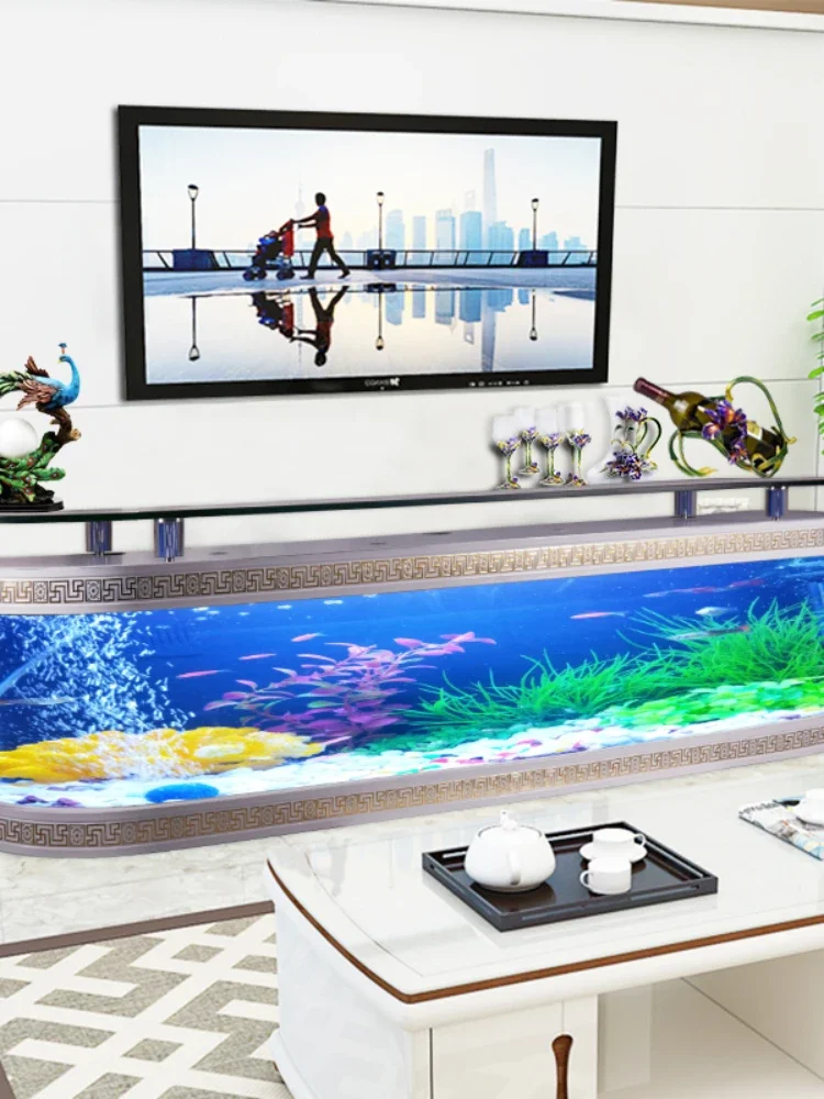 TV Cabinet European-Style Home Ecological Change Water Medium and Large Mute Glass Coffee Table Floor Living Room Fish Globe